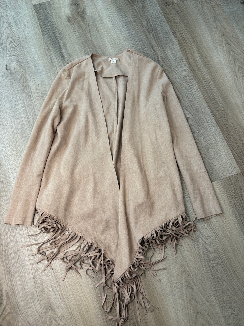 Timing Boho Faux Suede Fringe Cascade Jacket Size small festival rodeo western